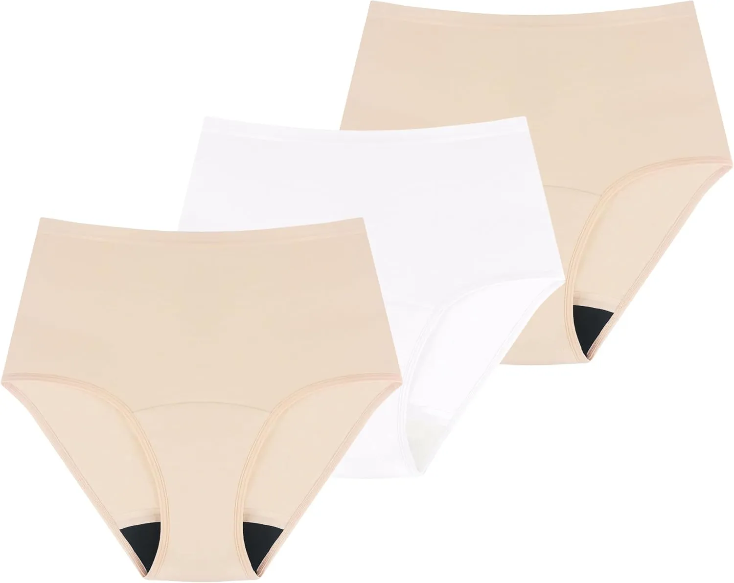 AIRCUTE Washable Absorbency Urinary Incontinence Underwear for Women High Waist Leak Proof Panties for Bladder Leakage 60ML, 3 Pack (Large, Beige-Beige-White)