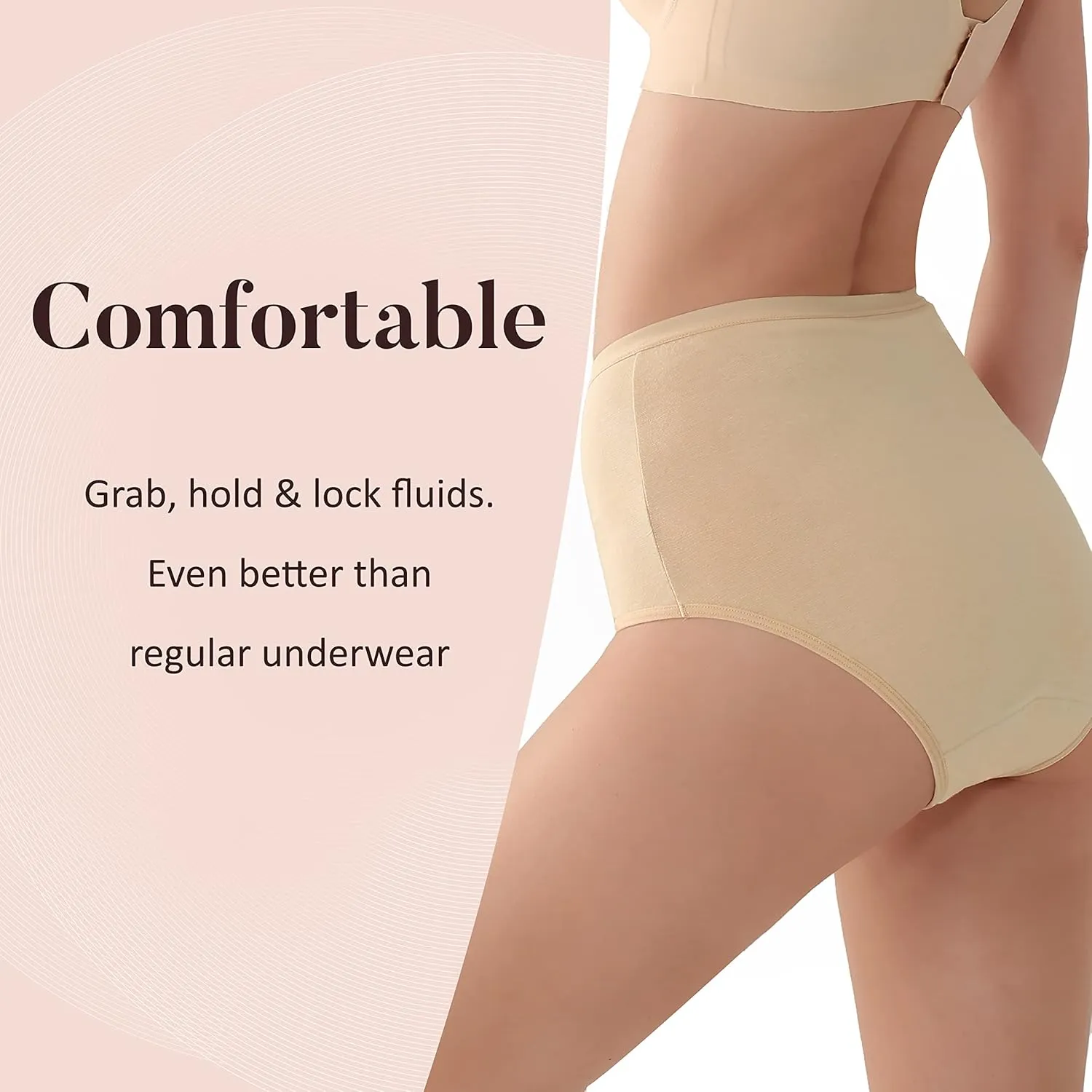 AIRCUTE Washable Absorbency Urinary Incontinence Underwear for Women High Waist Leak Proof Panties for Bladder Leakage 60ML, 3 Pack (Large, Beige-Beige-White)