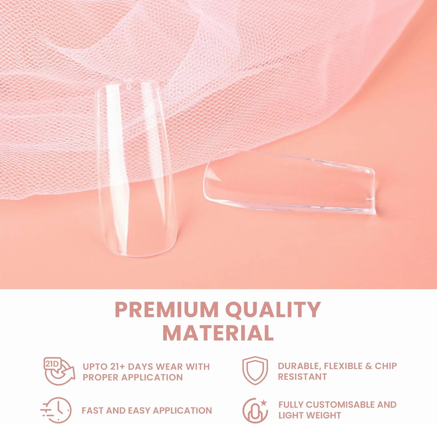 Allkem Soft Gel Nail Tips - XL Square Nail Extensions with Refill Bag - 12 Sizes Extra Long Full Cover Nails - Clear (500 Pieces)
