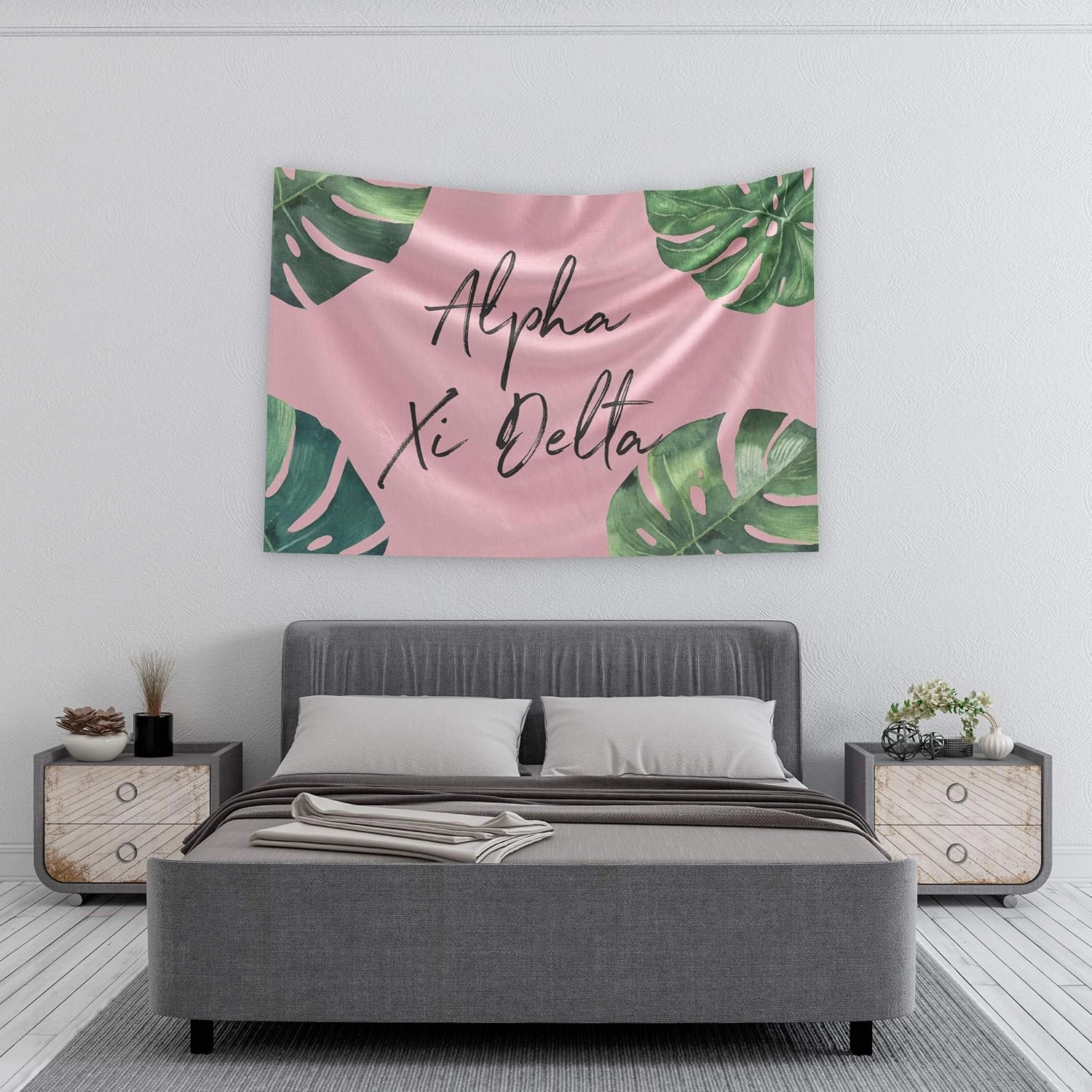 Alpha Xi Delta Greek Sorority & Fraternity Flag Officially Licensed, Tapestry, Display Banner, Sign, Letter Pattern Large Decor - 3 feet x 5 feet - Pink Palm