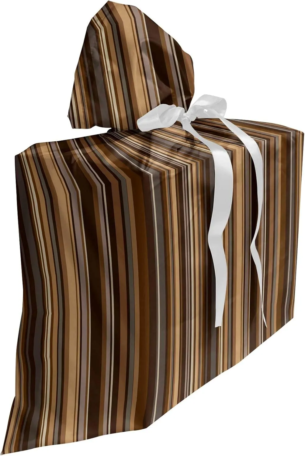 Ambesonne Abstract Fabric Gift Bag, Vertical Lines in Earthen Toned Color Stripes Various Shades Pattern, Present Sack for Parties Birthdays with 3 Ribbons, 27, Pale Caramel Chocolate