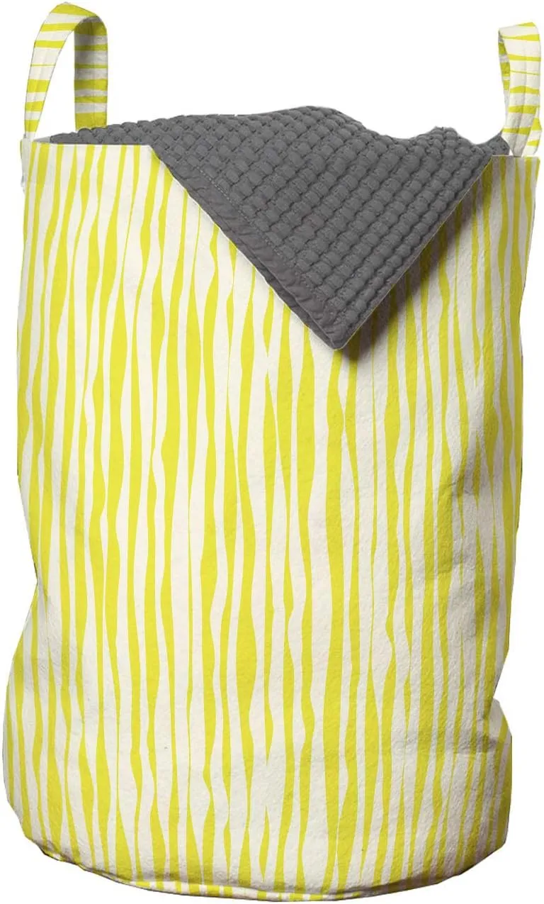 Ambesonne Abstract Laundry Bag, Vibrant Animal Skin Print Continuing Vertically Downwards Wildlife Theme, Hamper Basket with Handles Drawstring Closure for Laundromats, 13" x 19", Yellow and White