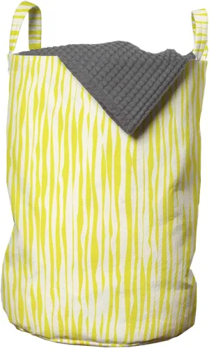 Ambesonne Abstract Laundry Bag, Vibrant Animal Skin Print Continuing Vertically Downwards Wildlife Theme, Hamper Basket with Handles Drawstring Closure for Laundromats, 13" x 19", Yellow and White