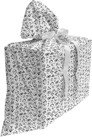 Ambesonne Astrology Fabric Gift Bag, Geometric Pattern with Alchemy and Esoteric Shapes Historic Wisdom Monochrome, Present Sack for Parties Birthdays with 3 Ribbons, 27" x 32", White Black
