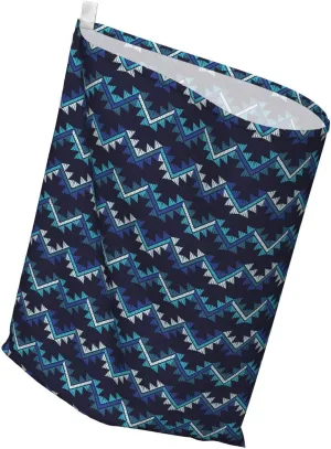 Ambesonne Aztec Fabric Gift Bag, Cultural Zigzags Oriental Vibes, Present Sack for Parties Birthdays with 3 Ribbons, 27, Blue Dark Night Blue