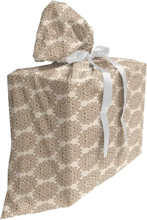 Ambesonne Brown Mandala Fabric Gift Bag, Prehistoric Floral Mandala Art with Repeating Style Motif, Present Sack for Parties Birthdays with 3 Ribbons, 27, Eggshell and Chocolate