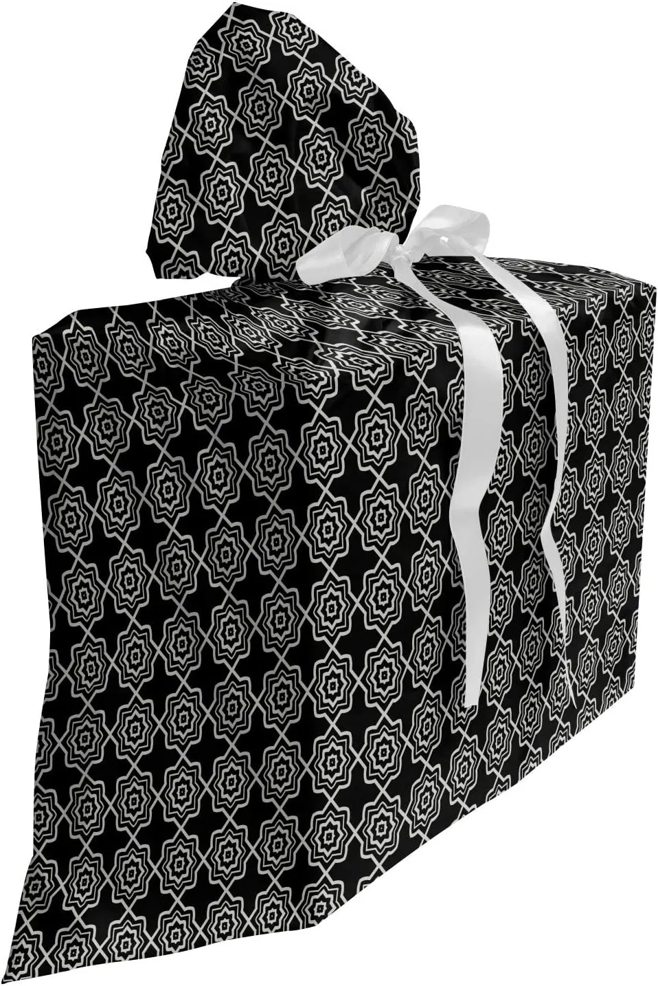 Ambesonne Charcoal Grey Fabric Gift Bag, Demonstration of Repeating Classic Ornamental Motifs Old Time Elements, Present Sack for Parties Birthdays with 3 Ribbons, 27, Pale Taupe