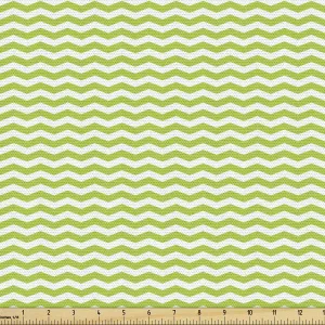Ambesonne Chevron Fabric by The Yard, Zigzag Lines in Green Shades Contemporary Minimalistic Geometry Pattern, Decorative Fabric for Upholstery and Home Accents, Pale Green and White