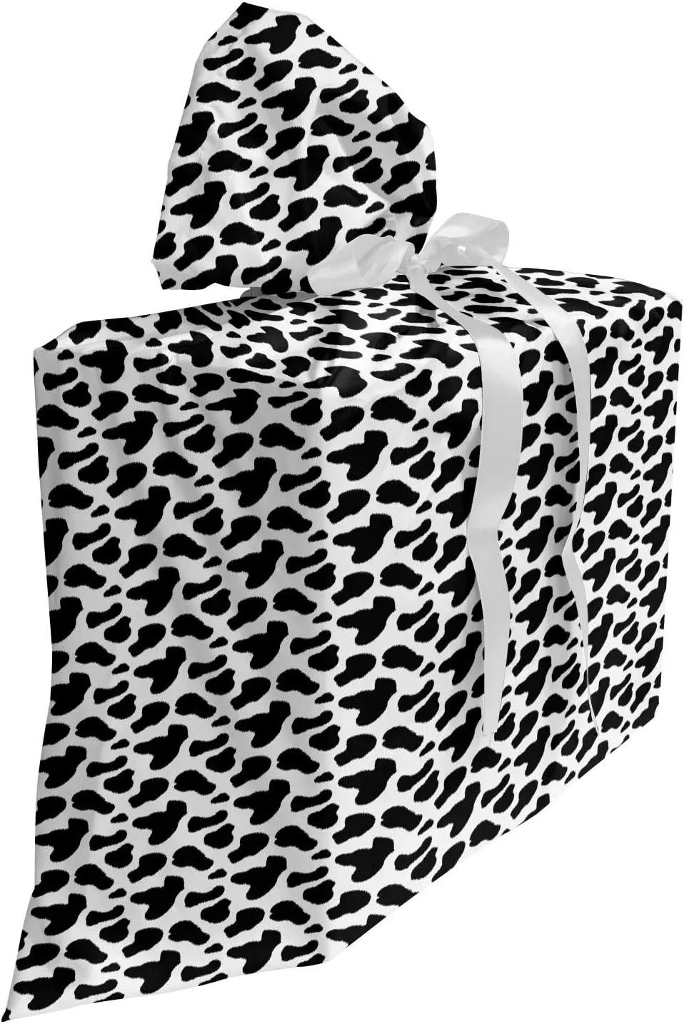 Ambesonne Cow Print Gift Bag, Animal Hide Pattern Spots Farm Life Cattle Camouflage Animal Skin, Fabric Party Favor Pouch with 3 Ribbons, 27, Charcoal Grey White