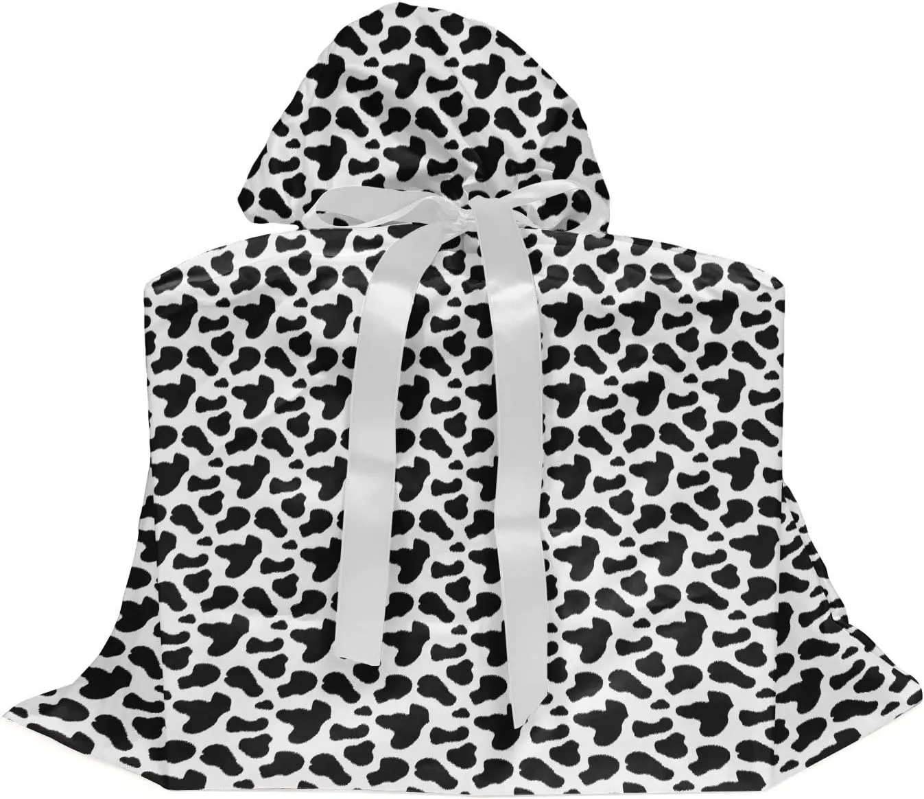 Ambesonne Cow Print Gift Bag, Animal Hide Pattern Spots Farm Life Cattle Camouflage Animal Skin, Fabric Party Favor Pouch with 3 Ribbons, 27, Charcoal Grey White