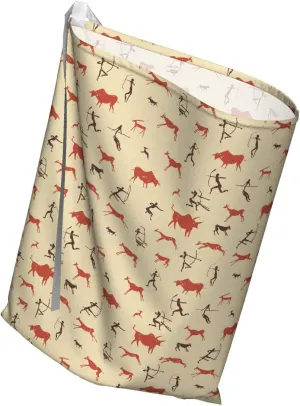 Ambesonne Deer Hunting Gift Bag, Prehistoric Bull Chasing Aboriginal Archery Pattern, Fabric Party Favor Pouch with 3 Ribbons, 27, Beige Burnt Orange
