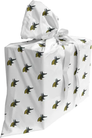 Ambesonne Egyptian Print Gift Bag, Head of an Indigenous Jackal Antiquities History, Fabric Party Favor Pouch with 3 Ribbons, 27, Yellow Black and Grey