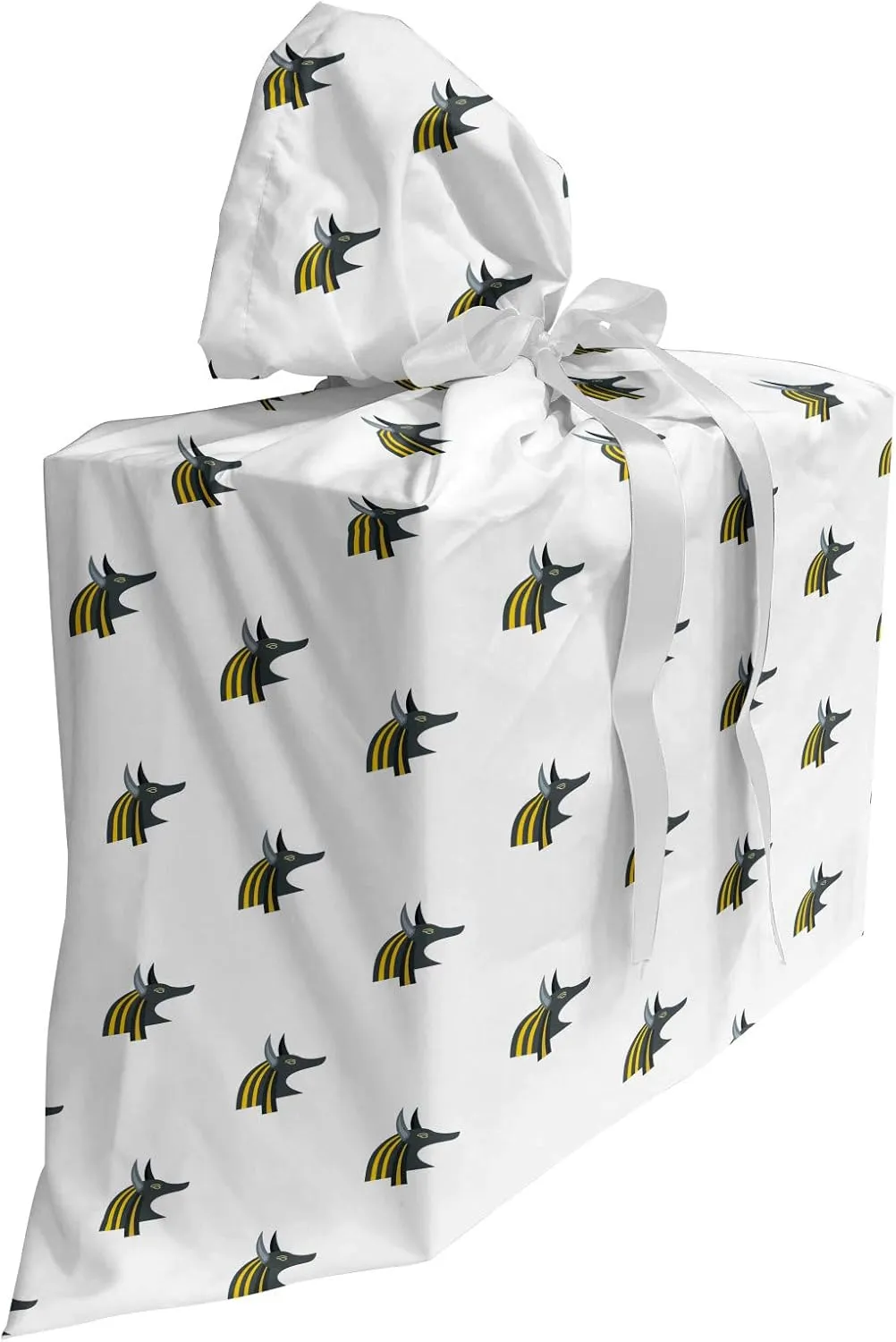 Ambesonne Egyptian Print Gift Bag, Head of an Indigenous Jackal Antiquities History, Fabric Party Favor Pouch with 3 Ribbons, 27, Yellow Black and Grey
