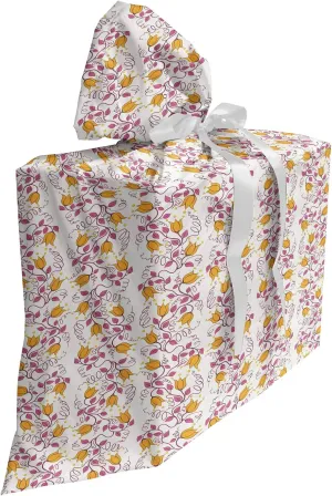 Ambesonne Floral Fabric Gift Bag, Demonstration of Summer Flowers Swirling Branches, Present Sack for Parties Birthdays with 3 Ribbons, 27, Multicolor
