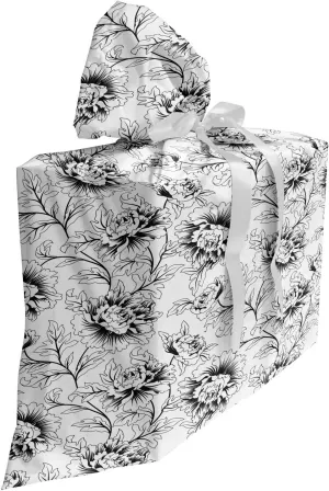 Ambesonne Floral Fabric Gift Bag, Ornamental Flourishing Bouquets Curly Carnation Petals Monochrome Wildflower, Present Sack for Parties Birthdays with 3 Ribbons, 27, Black and White