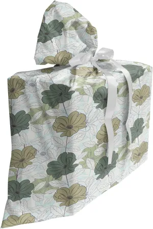 Ambesonne Floral Gift Bag, Demonstration of Botanical Themed Pastel Colored Roses Along Faded Leaves, Fabric Party Favor Pouch with 3 Ribbons, 27, White Laurel Green