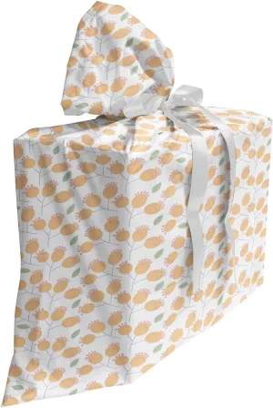 Ambesonne Floral Gift Bag, Rhythmic Abstract Modern Motifs Art Botanic Flowers on Plain Backdrop, Fabric Party Favor Pouch with 3 Ribbons, 27, Peach Pale Almond Green