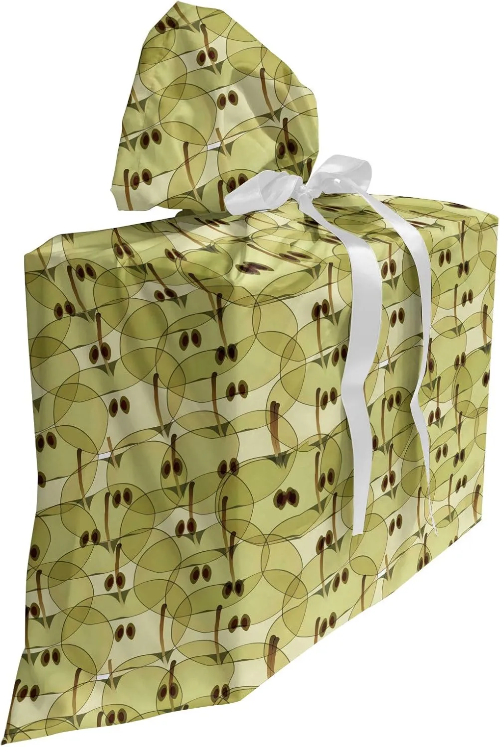 Ambesonne Fruits Fabric Gift Bag, Abstract Autumn Garden Nature Theme Exotic Food Vegetarian Diet Pattern Print, Present Sack for Parties Birthdays with 3 Ribbons, 27" x 32", Brown and Khaki