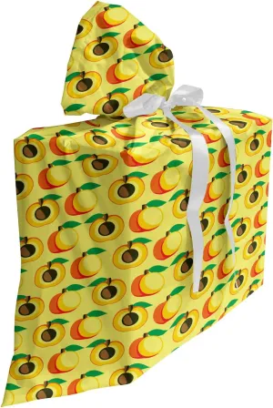 Ambesonne Fruits Fabric Gift Bag, Symmetrical Pattern Illustration of Apricots as Whole and Half, Present Sack for Parties Birthdays with 3 Ribbons, 27, Pastel Yellow Orange and Green