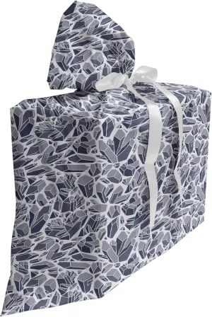 Ambesonne Geology Fabric Gift Bag, Rocks of the Earth Themed Pattern Gemstones with Different Cuts, Present Sack for Parties Birthdays with 3 Ribbons, 27, Dark Ceil Blue Pale Grey