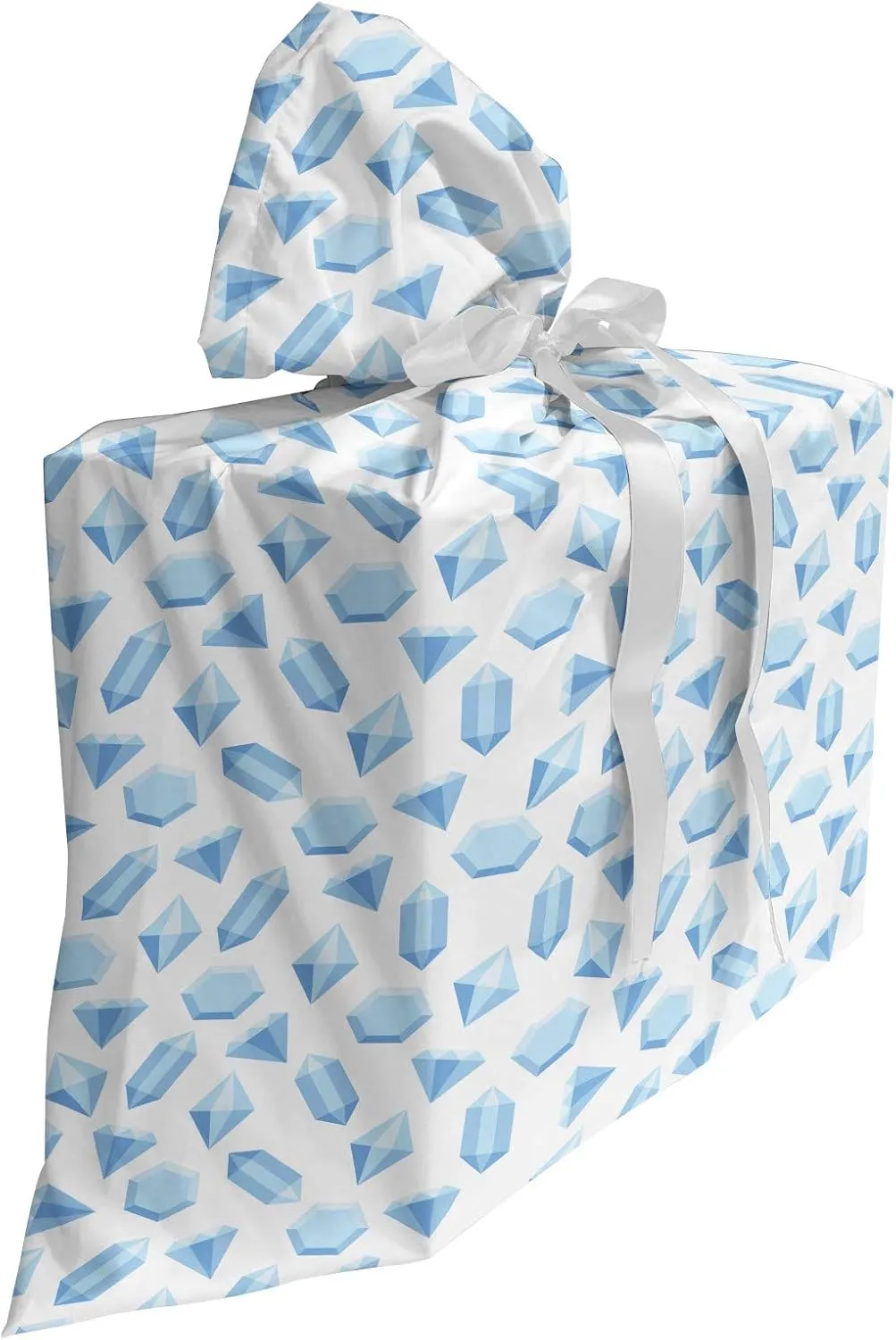 Ambesonne Geology Gift Bag, Plain Background with Gemstones Monochrome Style Composition, Fabric Party Favor Pouch with 3 Ribbons, 27, Pale Blue Pale Blue