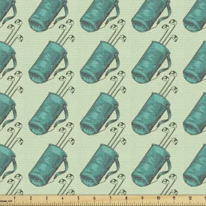 Ambesonne Golf Fabric by The Yard, Clubs in a Bag with Shoulder Straps Modern Sports Hobby Illustration, Decorative Fabric for Upholstery and Home Accents, Turquoise and Pale Green