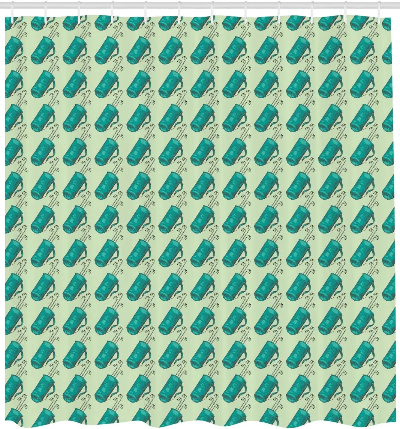 Ambesonne Golf Shower Curtain, Clubs in a Bag with Shoulder Straps Modern Sports Hobby Illustration, Cloth Fabric Bathroom Decor Set with Hooks, 105" Extra Wide, Turquoise and Pale Green