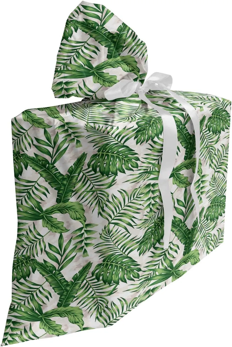 Ambesonne Hawaiian Colors Fabric Gift Bag, Demonstration of Different Island Plantation Monstera Banana Leaves, Present Sack for Parties Birthdays with 3 Ribbons, 27, Green and Coconut