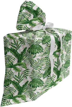 Ambesonne Hawaiian Colors Fabric Gift Bag, Demonstration of Different Island Plantation Monstera Banana Leaves, Present Sack for Parties Birthdays with 3 Ribbons, 27, Green and Coconut