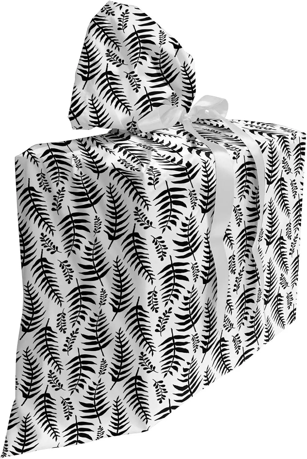 Ambesonne Jungle Leaves Gift Bag, Slender Long Leaves Pattern Repetitive and Continuing Exotic Wildlife, Fabric Party Favor Pouch with 3 Ribbons, 27, Charcoal Grey