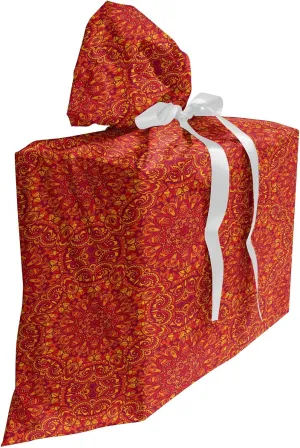 Ambesonne Mandala Fabric Gift Bag, Tribal Motifs Details Floral Wisdom Eastern Oriental Illustration, Present Sack for Parties Birthdays with 3 Ribbons, 27, Vermilion Apricot Maroon