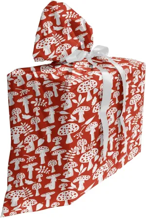 Ambesonne Mushroom Fabric Gift Bag, Amanita Pattern Leaves Berries Poisonous Plants Cartoon Style, Present Sack for Parties Birthdays with 3 Ribbons, 27, Burnt Sienna White