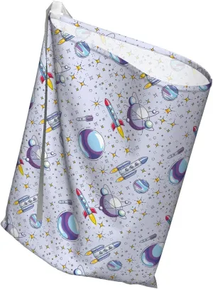 Ambesonne Outer Space Gift Bag, Cosmos Fantasy Colorful Cartoonish Design Rockets and Plants, Fabric Party Favor Pouch with 3 Ribbons, 27, Pastel Purple Multicolor