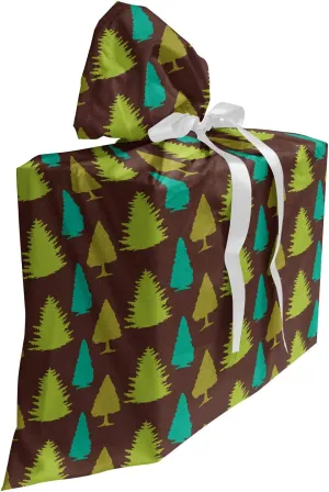 Ambesonne Pine Tree Gift Bag, Spruce Autumn Forest Trees Evergreen Plants Nature Print, Fabric Party Favor Pouch with 3 Ribbons, 27, Brown Apple Green