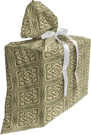 Ambesonne Retro Fabric Gift Bag, Nostalgic Mosaic Art Pattern with Flower Petals Vintage Buds Repetition, Present Sack for Parties Birthdays with 3 Ribbons, 27, Sage Green and Ecru
