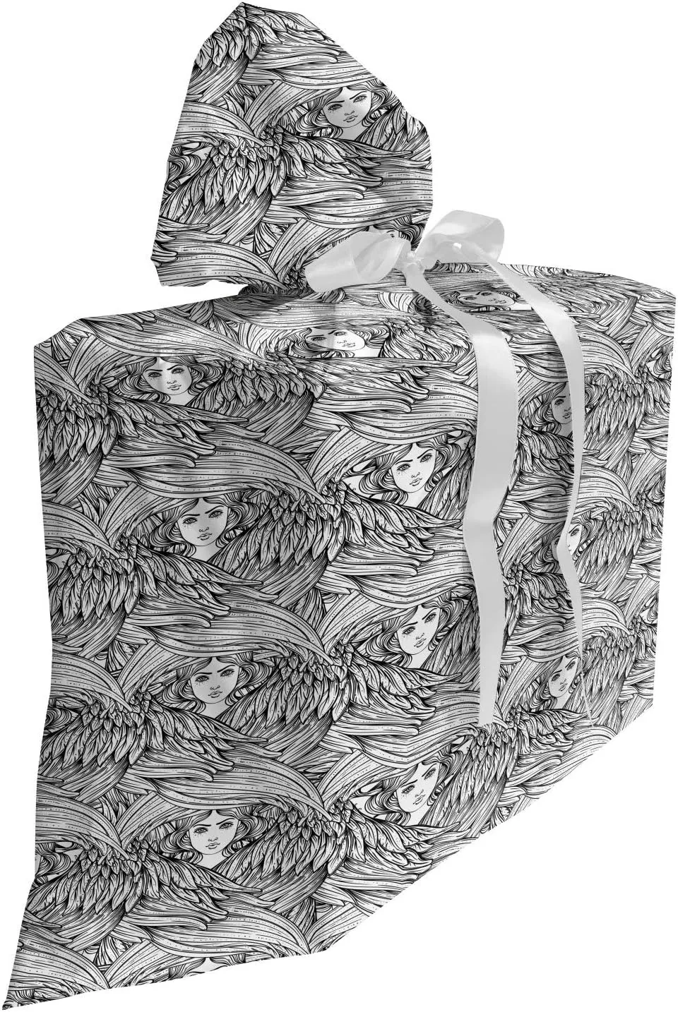 Ambesonne Sketch Gift Bag, Hand Drawn Woman Heads Images Surrounding Hair in Monochrome Style, Fabric Party Favor Pouch with 3 Ribbons, 27, Charcoal Grey and White