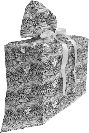 Ambesonne Sketch Gift Bag, Hand Drawn Woman Heads Images Surrounding Hair in Monochrome Style, Fabric Party Favor Pouch with 3 Ribbons, 27, Charcoal Grey and White