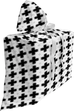 Ambesonne Trellis Gift Bag, Symmetrical Pattern of Dark Plus Shapes and White Squares Repetition, Fabric Party Favor Pouch with 3 Ribbons, 27, Charcoal Grey and White