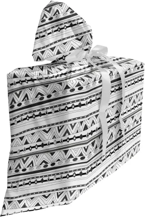 Ambesonne Tribal Fabric Gift Bag, Prehistoric Aztec with Circles Triangles Tribal Folk Pattern, Present Sack for Parties Birthdays with 3 Ribbons, 27, Charcoal Grey White