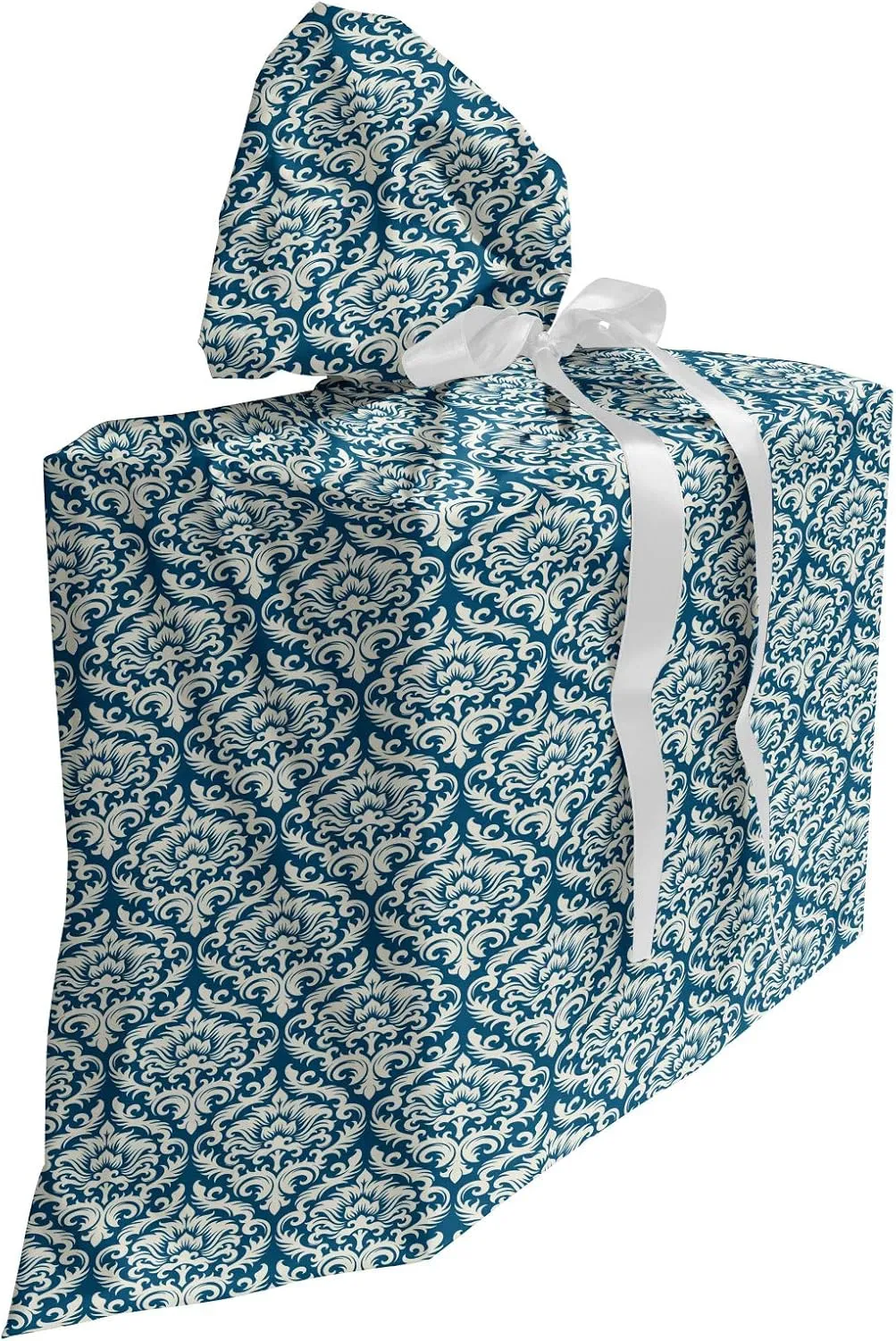 Ambesonne Victorian Gift Bag, Modern Country Style Abstract Illustrated Antiquity Vintage, Fabric Party Favor Pouch with 3 Ribbons, 27, Navy Blue Cream