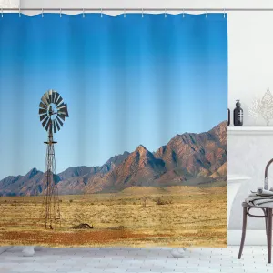 Ambesonne Windmill Decor Shower Curtain, Flinders Ranges South Australia Mountains Barren Land Summer, Fabric Bathroom Decor Set with Hooks, 69" W x 70" L, Earth Yellow Light Blue