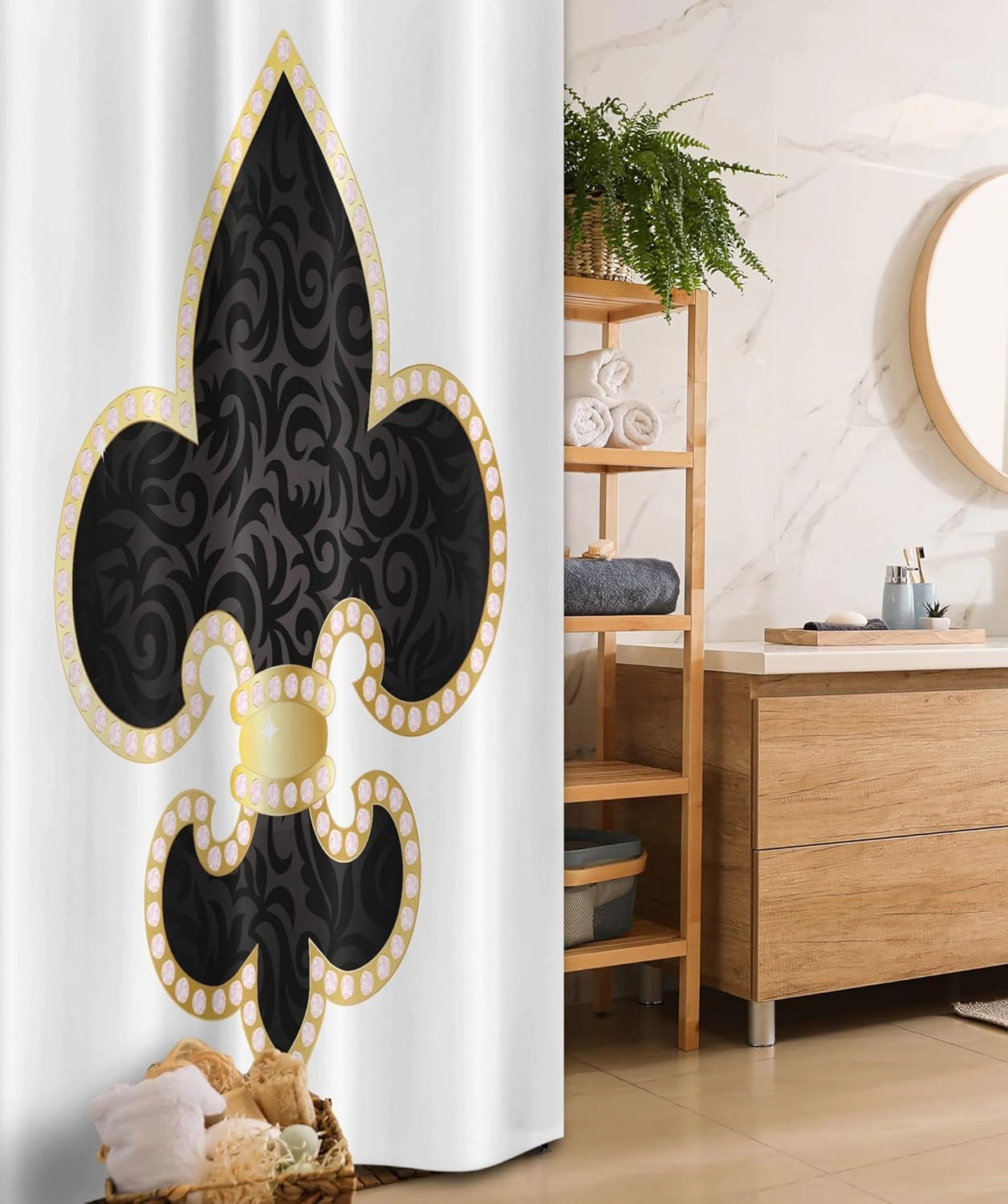 Ambesonne Fleur De Lis Stall Shower Curtain, Royal Lily France Empire Family Insignia Design Image, Fabric Bathroom Decor Set with Hooks, 36" W x 72" L, Yellow Black White