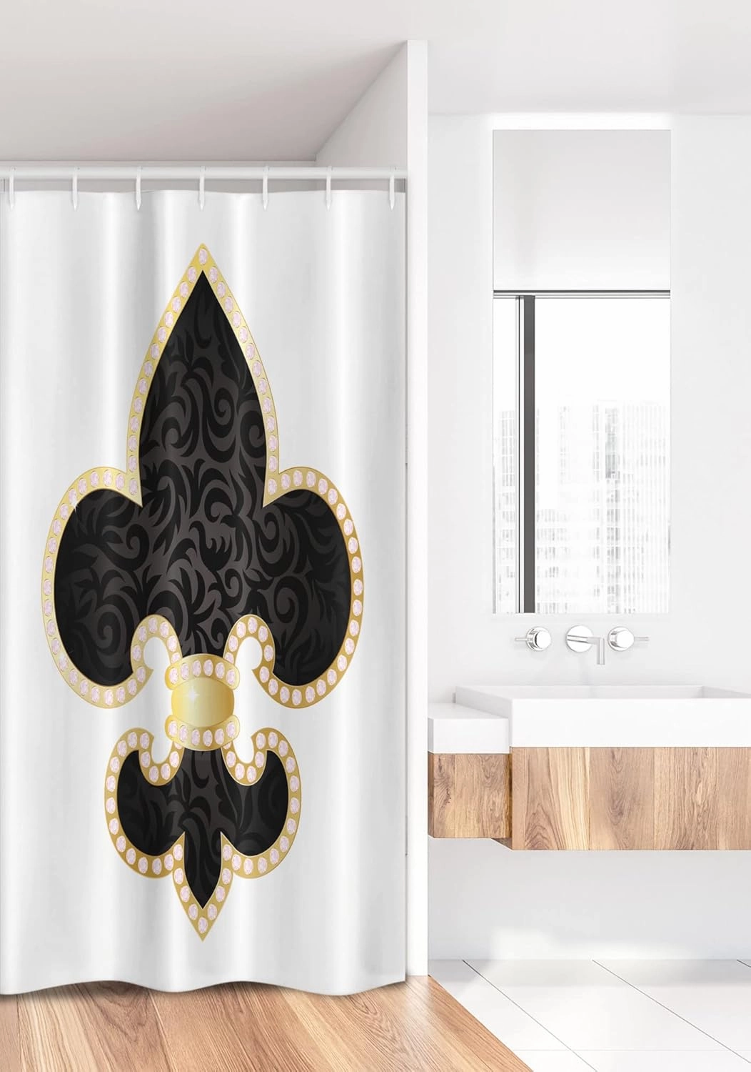 Ambesonne Fleur De Lis Stall Shower Curtain, Royal Lily France Empire Family Insignia Design Image, Fabric Bathroom Decor Set with Hooks, 36" W x 72" L, Yellow Black White
