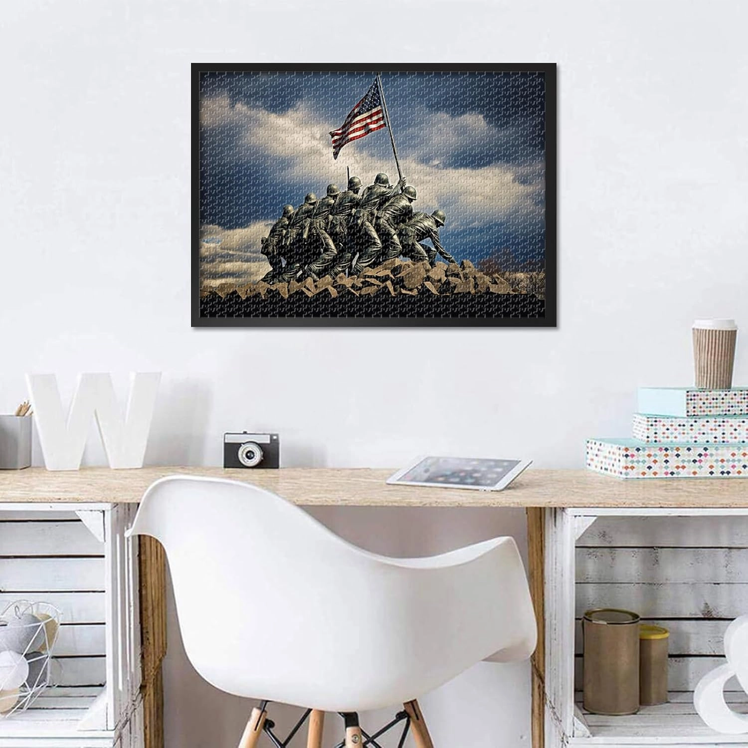 American Flag-1000 Piece Jigsaw Puzzle for Adults US Marine Corps War Memorial Piece Design Competition Ideal Gift for Puzzle Enthusiasts - Finished Size is 27.5"x19.6"