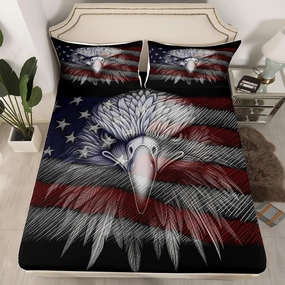 American Flag Eagle Fitted Sheet Cute Eagle USA Flag Bed Sheet Set for Kids Children Teens Independence Eagle Day Bedding Set Black Color Bed Cover No Flat Sheet Bedroom Decor 2Pcs Twin Size