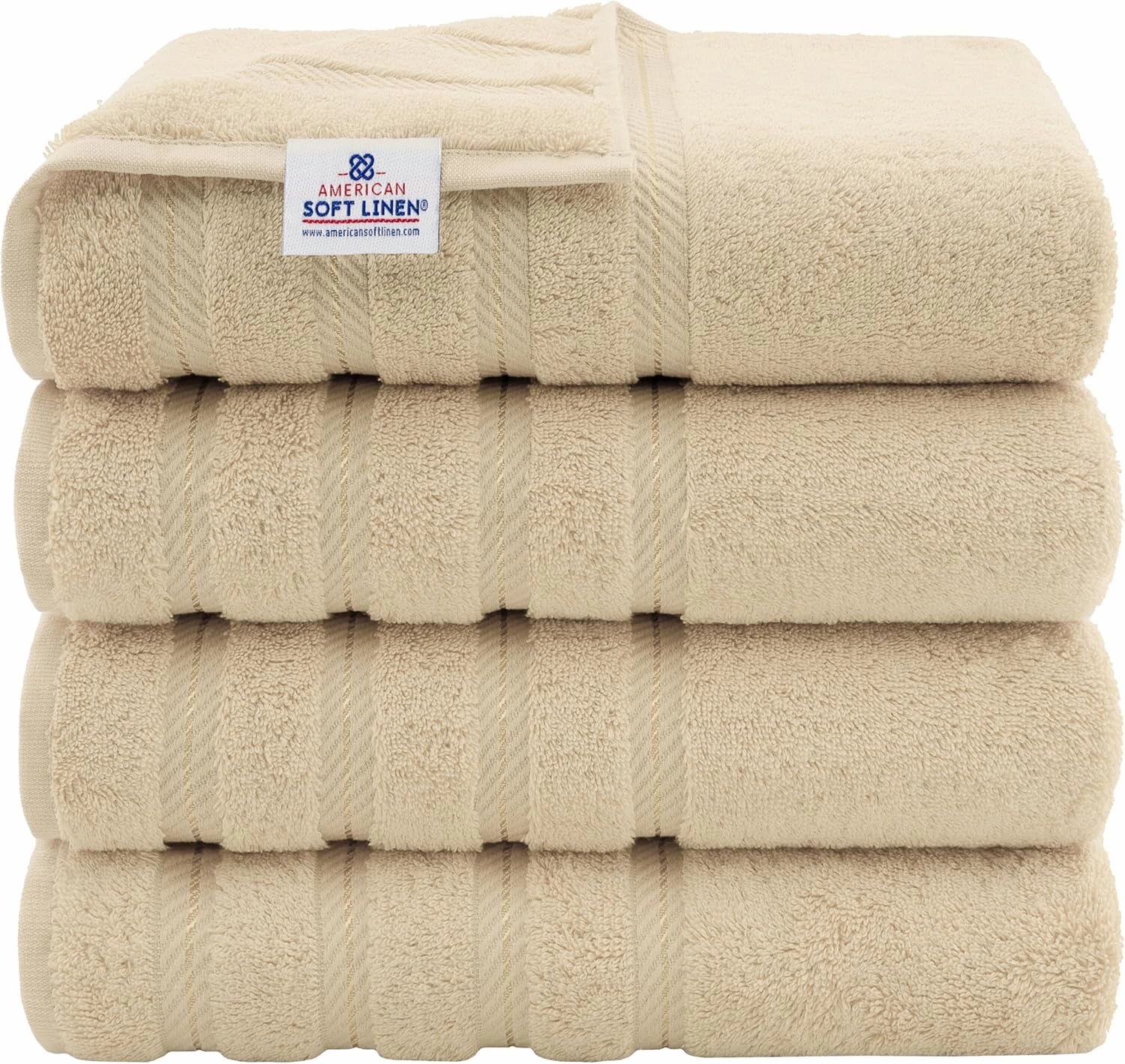 American Soft Linen Luxury 4 Piece Bath Towel Set, 600 GSM 100% Cotton Turkish Bath Towels for Bathroom, 27x54 in Extra Large Bathroom Shower Towels, Beige