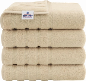 American Soft Linen Luxury 4 Piece Bath Towel Set, 600 GSM 100% Cotton Turkish Bath Towels for Bathroom, 27x54 in Extra Large Bathroom Shower Towels, Beige