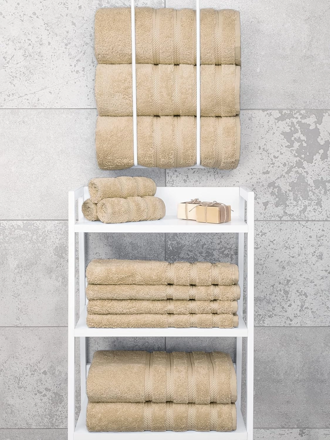 American Soft Linen Luxury 4 Piece Bath Towel Set, 600 GSM 100% Cotton Turkish Bath Towels for Bathroom, 27x54 in Extra Large Bathroom Shower Towels, Beige