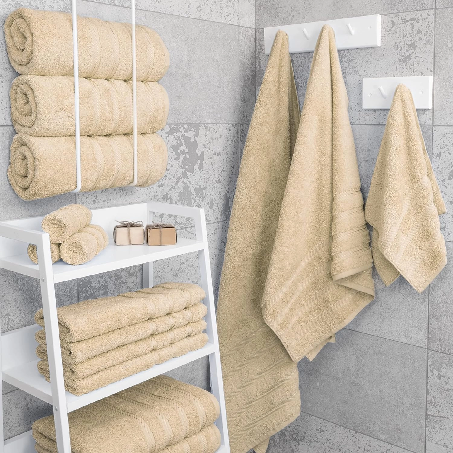 American Soft Linen Luxury 4 Piece Bath Towel Set, 600 GSM 100% Cotton Turkish Bath Towels for Bathroom, 27x54 in Extra Large Bathroom Shower Towels, Beige