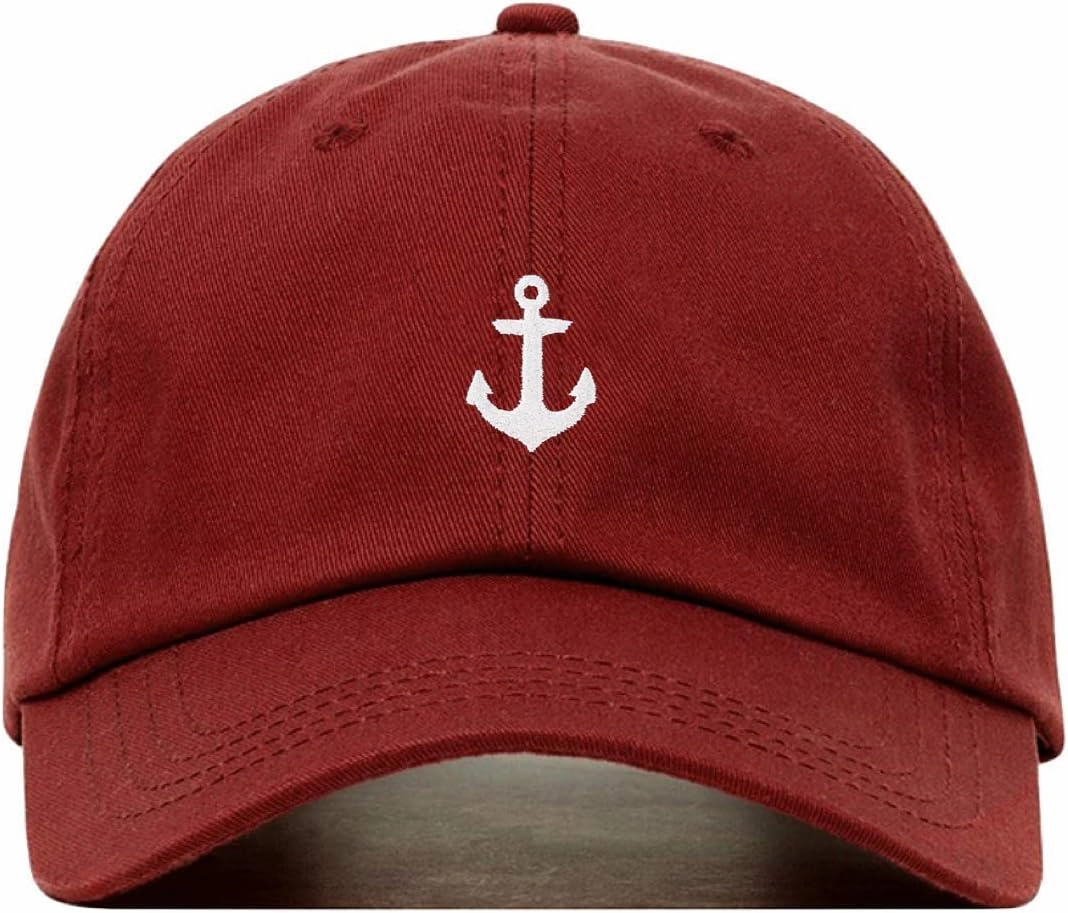 Anchor Baseball Hat, Embroidered Dad Cap, Unstructured Soft Cotton, Adjustable Strap Back (Multiple Colors)